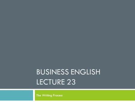 BUSINESS ENGLISH LECTURE 23 The Writing Process. Synopsis  The steps in the writing process:  Prewriting  Writing  Rewriting  The rationale for the.