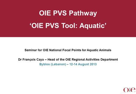 Seminar for OIE National Focal Points for Aquatic Animals Dr François Caya – Head of the OIE Regional Activities Department Byblos (Lebanon) – 12-14 August.