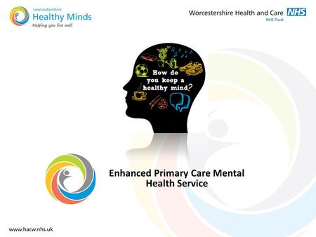 Enhanced Primary Care Mental Health Service. External Drivers MH identified as a priority in the strategic commissioning plans for the 3 Worcestershire.