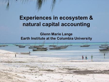 Experiences in ecosystem & natural capital accounting Glenn Marie Lange Earth Institute at the Columbia University.