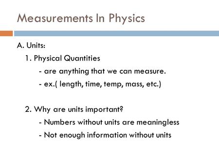 Measurements In Physics