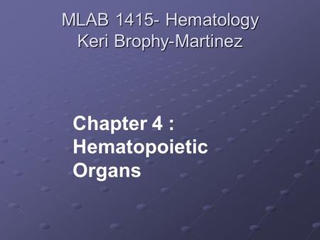 MLAB 1415- Hematology Keri Brophy-Martinez Chapter 4 : Hematopoietic Organs.