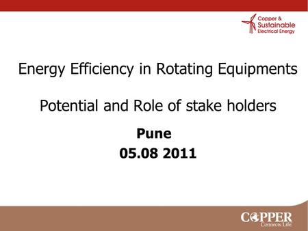 Energy Efficiency in Rotating Equipments Potential and Role of stake holders Pune 05.08 2011.