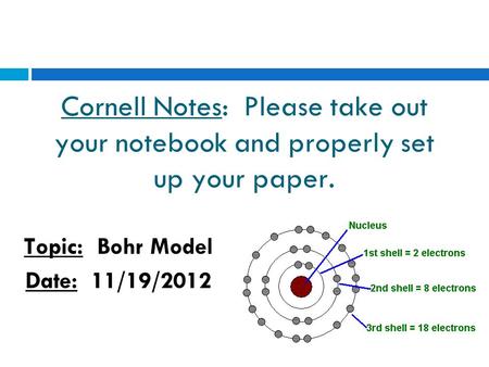 Topic: Bohr Model Date: 11/19/2012