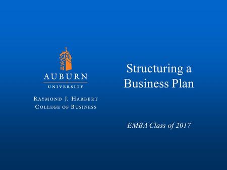 Structuring a Business Plan EMBA Class of 2017. Why Create a Business Plan?