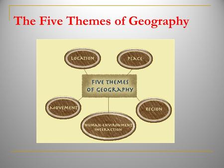 The Five Themes of Geography. geography The study of Earth.