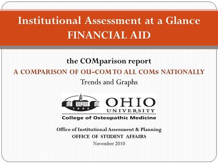 The COMparison report A COMPARISON OF OU - COM TO ALL COM s NATIONALLY Trends and Graphs Office of Institutional Assessment & Planning OFFICE OF STUDENT.