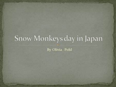 By Olivia Pohl. Today is the day I finally write in my journal. I will tell you all about snow monkeys. I am a snow monkey, so that mean that I am going.
