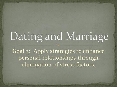 Goal 3: Apply strategies to enhance personal relationships through elimination of stress factors.
