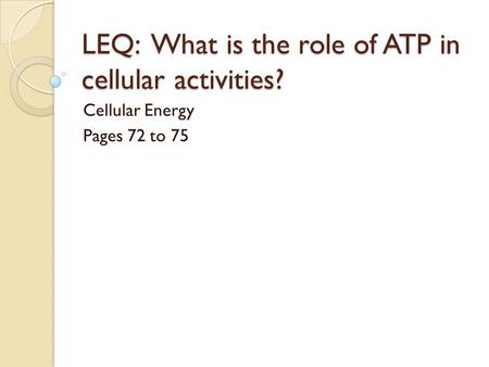 LEQ: What is the role of ATP in cellular activities?