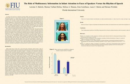 The Role of Multisensory Information in Infant Attention to Faces of Speakers Versus the Rhythm of Speech Lorraine E. Bahrick, Mariana Vaillant-Molina,