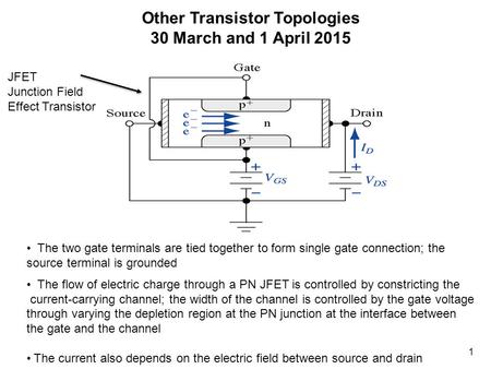 1 Other Transistor Topologies 30 March and 1 April 2015 The two gate terminals are tied together to form single gate connection; the source terminal is.