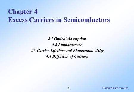 Chapter 4 Excess Carriers in Semiconductors