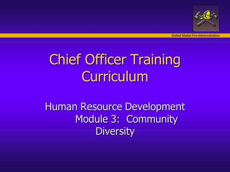United States Fire Administration Chief Officer Training Curriculum Human Resource Development Module 3: Community Diversity.