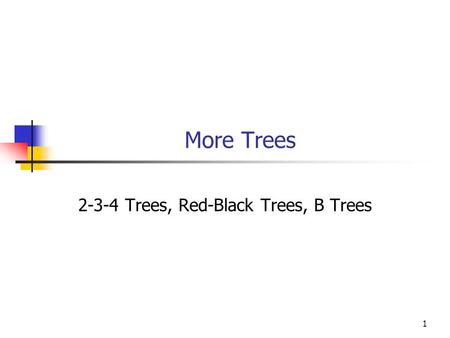 1 More Trees 2-3-4 Trees, Red-Black Trees, B Trees.