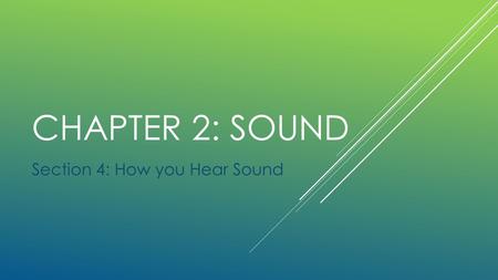 CHAPTER 2: SOUND Section 4: How you Hear Sound. Discover Activity: Where is Sound Coming From? 1. Ask your partner to sit on a chair, with eyes closed.