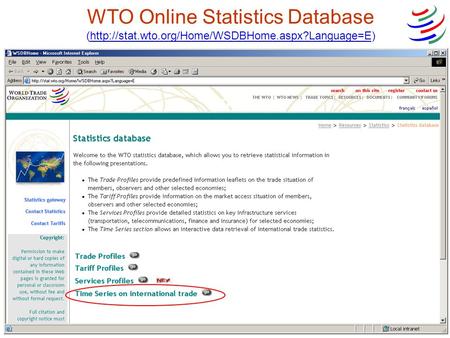WTO Online Statistics Database (http://stat.wto.org/Home/WSDBHome.aspx?Language=E)