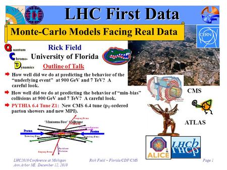 LHC2010 Conference at Michigan Ann Arbor MI, December 12, 2010 Rick Field – Florida/CDF/CMSPage 1 LHC First Data Rick Field University of Florida Outline.
