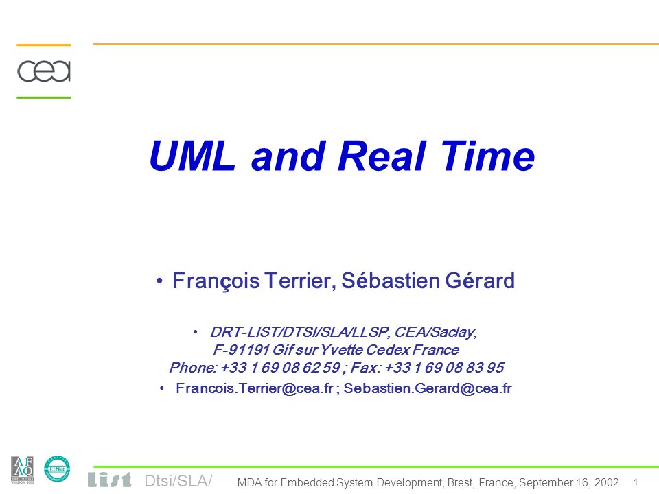 Dtsi Sla 1 Mda For Embedded System Development Brest France September 16 02 Uml And Real Time Fran C Ois Terrier S E Bastien G E Rard Drt List Dtsi Sla Llsp Ppt Download