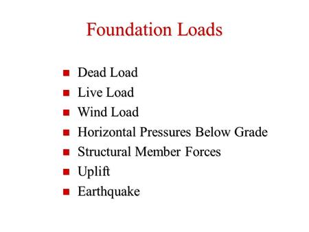 Foundation Loads Dead Load Live Load Wind Load