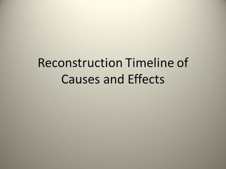 Reconstruction Timeline of Causes and Effects. President Lincoln issued the Emancipation Proclamation All slaves in the Southern States became free. Primary.