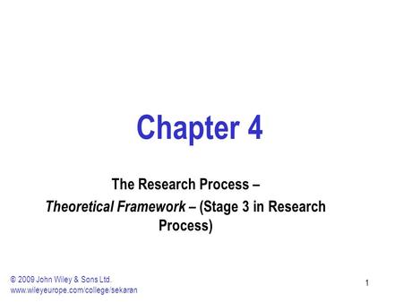 11 Chapter 4 The Research Process – Theoretical Framework – (Stage 3 in Research Process) © 2009 John Wiley & Sons Ltd. www.wileyeurope.com/college/sekaran.