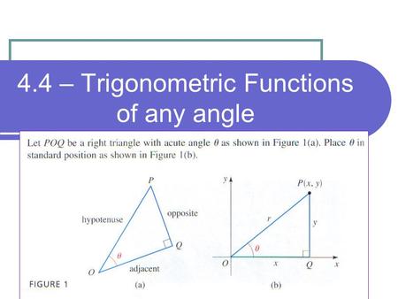 4.4 – Trigonometric Functions of any angle. What can we infer?? *We remember that from circles anyway right??? So for any angle….