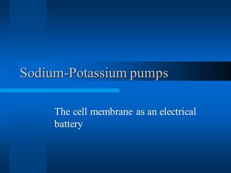 Sodium-Potassium pumps The cell membrane as an electrical battery.