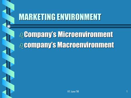 RT June '981 MARKETING ENVIRONMENT b Company’s Microenvironment b company’s Macroenvironment.