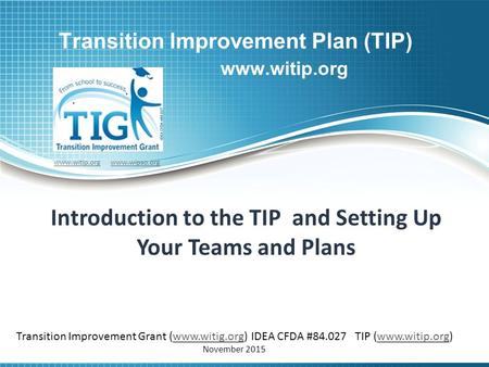Transition Improvement Plan (TIP) www.witip.org Introduction to the TIP and Setting Up Your Teams and Plans www.witip.orgwww.witip.org www.wipso.orgwww.wipso.org.