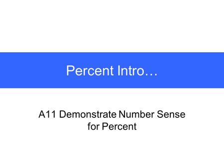 Percent Intro… A11 Demonstrate Number Sense for Percent.
