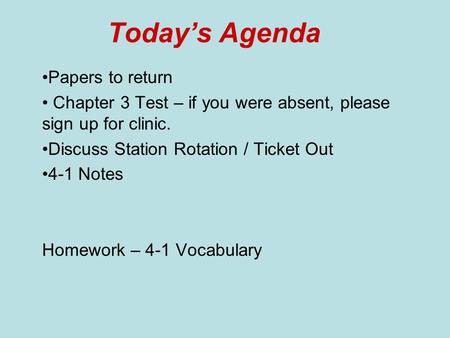 Today’s Agenda Papers to return