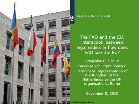 The FAO and the EU; interaction between legal orders & how does FAO see the EU? Françoise D. Schild Permanent Representation.
