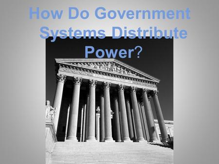 How Do Government Systems Distribute Power?. How Is Power Shared? Federal, Unitary, Confederation.