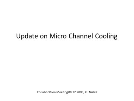 Update on Micro Channel Cooling Collaboration Meeting 08.12.2009, G. Nüßle.