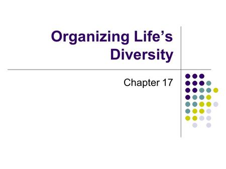 Organizing Life’s Diversity Chapter 17. How Classification Began In order to better understand organisms scientists group them. Classification is the.