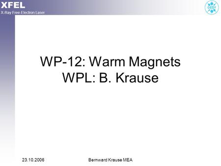 XFEL X-Ray Free-Electron Laser 23.10.2006Bernward Krause MEA WP-12: Warm Magnets WPL: B. Krause.
