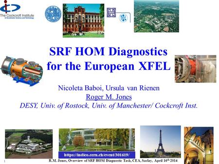 1 R.M. Jones, Overview of SRF HOM Diagnostic Task, CEA, Saclay, April 16 th 2014 Nicoleta Baboi, Ursula van Rienen Roger M. Jones DESY, Univ. of Rostock,