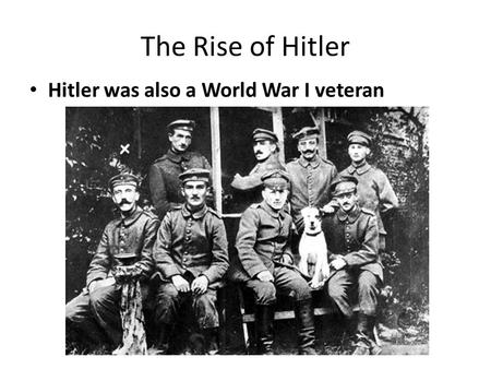 The Rise of Hitler Hitler was also a World War I veteran.