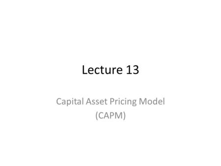 Capital Asset Pricing Model (CAPM)