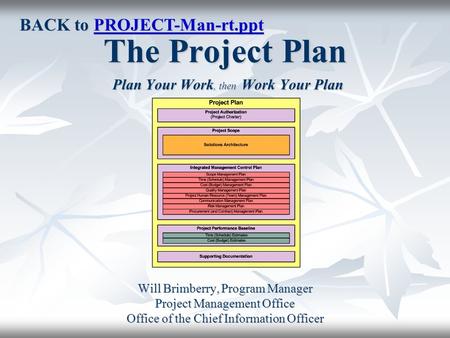 The Project Plan Plan Your Work, then Work Your Plan