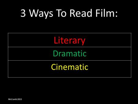 3 Ways To Read Film: Literary Dramatic Cinematic McComb 2013.