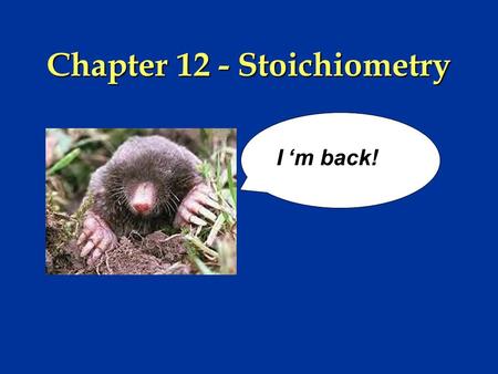 Chapter 12 - Stoichiometry I ‘m back! I ‘m back!