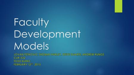 Faculty Development Models