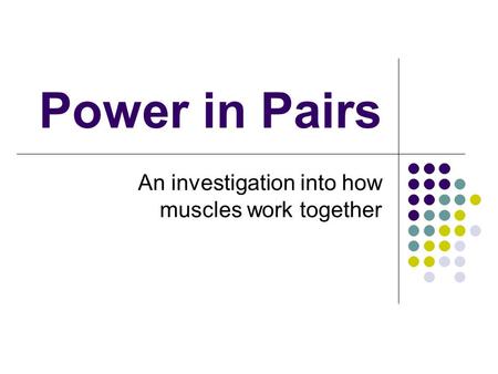 Power in Pairs An investigation into how muscles work together.