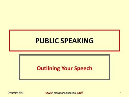 PUBLIC SPEAKING Outlining Your Speech Copyright 2012.