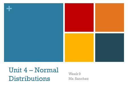 + Unit 4 – Normal Distributions Week 9 Ms. Sanchez.