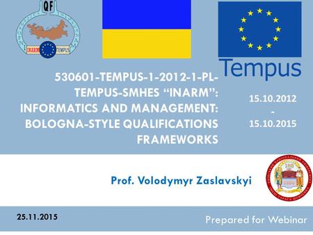 530601-TEMPUS-1-2012-1-PL- TEMPUS-SMHES “INARM”: INFORMATICS AND MANAGEMENT: BOLOGNA-STYLE QUALIFICATIONS FRAMEWORKS Prepared for Webinar 25.11.2015 15.10.2012.
