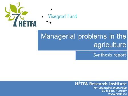 HÉTFA Research Institute and Center for Economic and Social Analysis HÉTFA Research Institute For applicable knowledge Budapest, Hungary www.hetfa.eu Managerial.