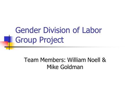 Gender Division of Labor Group Project Team Members: William Noell & Mike Goldman.